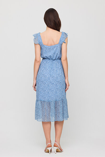 Ceylen Çıtır Çiçek Desenli Şifon Astarlı Midi Elbise