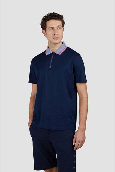 PAUL&SHARK Men's Regular Fit Collar Stripe Line Detailed Half Zipper Short Sleeve Navy Blue Polo Neck T-Shirt