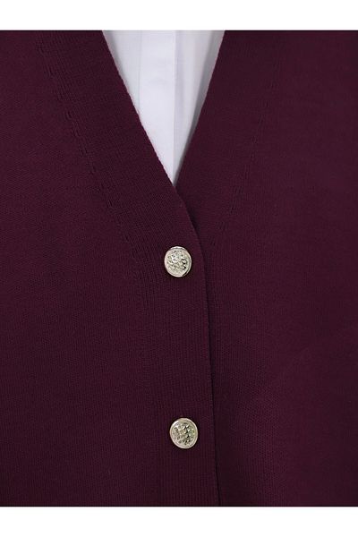 Modamorfo V-Neck Buttoned Oversize Knitwear Cardigan - Burgundy