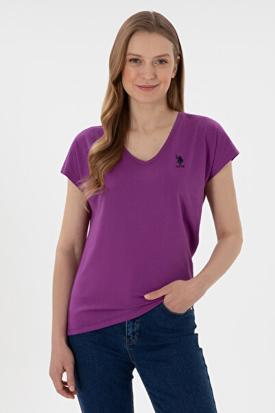 U.S. Polo Assn. Γυναικείο μπλουζάκι με λαιμόκοψη σε μωβ χρώμα 50305825-VR037