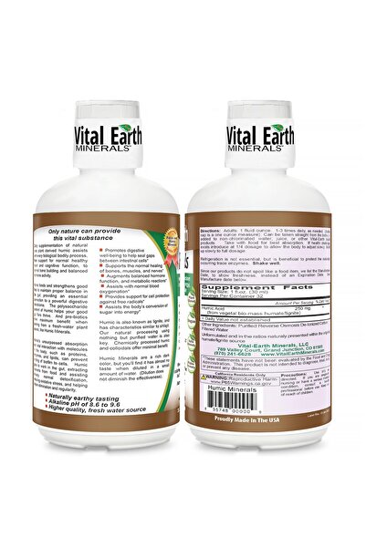 Vital Earth Minerals Humic Minerals – Fulvic Acid with 70+ Trace Minerals & Electrolytes, 32 Oz + Cup
