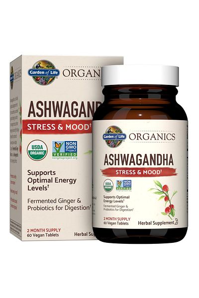 GARDEN OF LIFE Ashwagandha Stress & Energy Support with Probiotics, Ginger Root – Vegan, Non-GMO – 60 Tablets