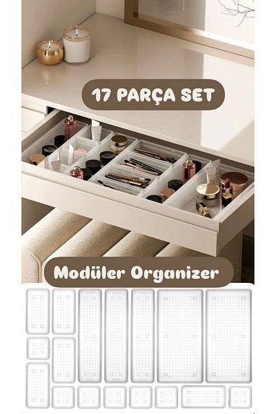 Bayev 17 Piece Modular Organizer - Transparent Bathroom Cosmetic Accessory Set