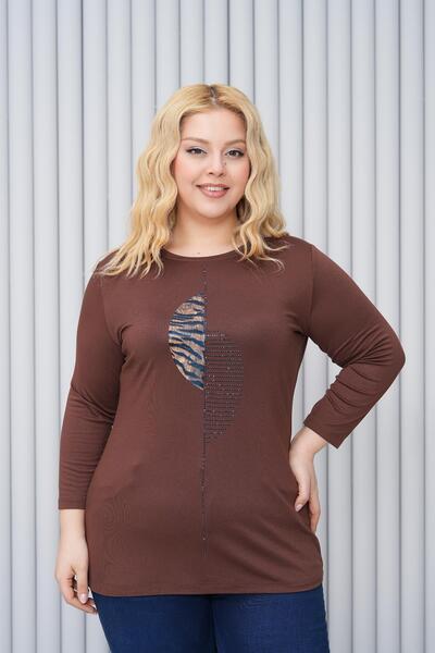 Siyezen Plus Size Leopard Print Capri Sleeve Blouse