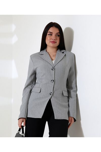 COCOCİX Striped Jacket Patterned Double Pocket Blazer Jacket