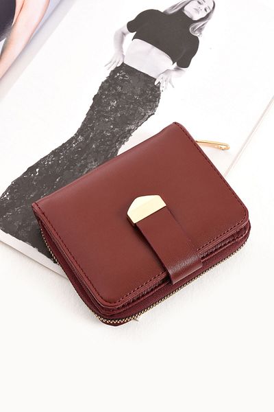 Daj Company Claret Red Women's Wallet with Zipper and Texture