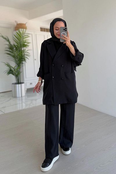 Ka Hijab Black Shabby Jacket & Pantalon Double Set