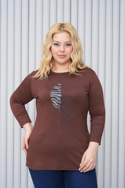 Siyezen Plus Size Leopard Print Capri Sleeve Blouse