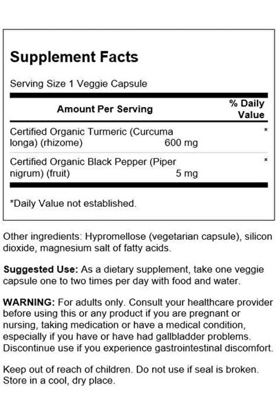 SWANSON Organic Turmeric & Black Pepper Supplement - Joint, Heart, Digestion, Liver Support - 60 Capsules