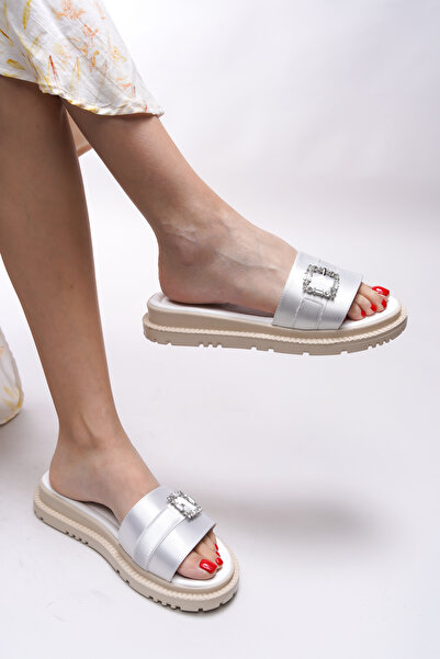 Riccon Johkilia Women's Slippers 0012603 Gray Satin Shoes