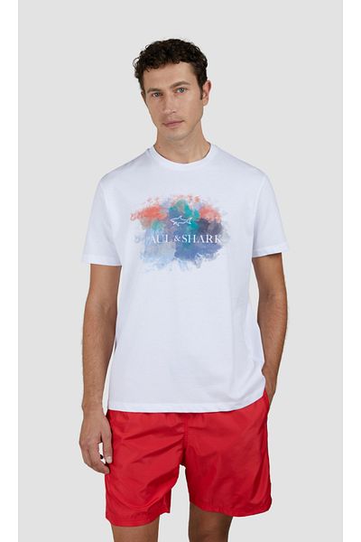 PAUL&SHARK Men's Regular Fit Cotton Patterned Short Sleeve White T-Shirt 25411095 -010