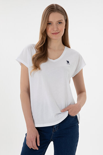 U.S. Polo Assn. Kadın Beyaz V Yaka Basic Tişört 50305825-VR013