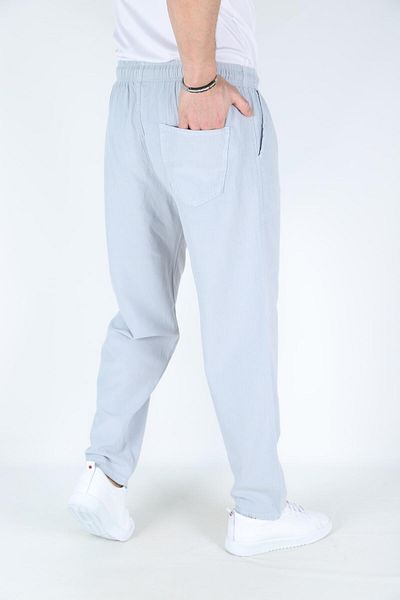 MYRAB DENİM Silver Men's Oversize Summer Linen Trousers - 100% Cotton