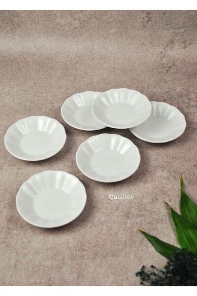 Qualitev White 10 cm Porcelain Plain Tea Plate - Set of 6