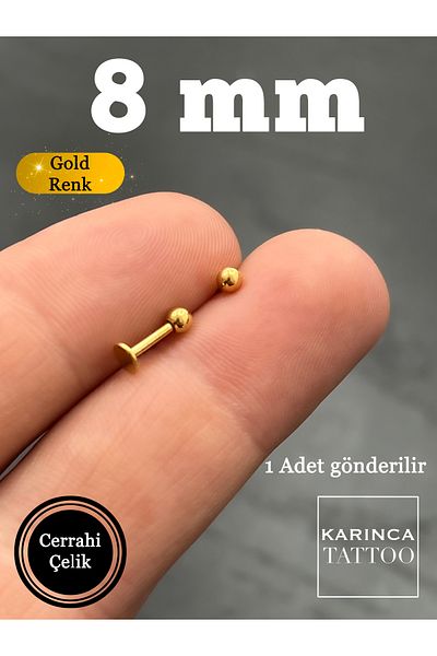 Karınca Piercing Gold 8mm Labret Lip Helix Snake Bites Conch Flat Tragus Piercing