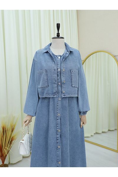 Modamorfo Set jachetă cu gilet cu nasturi cu talie elastică - Ice Blue