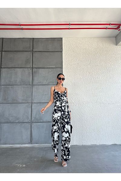 FioriModa Patterned V-Neck Strappy Jumpsuit
