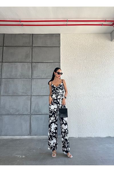 FioriModa Patterned V-Neck Strappy Jumpsuit