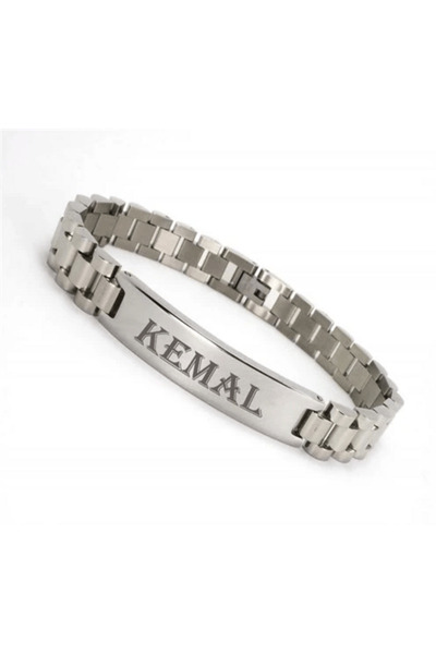 OSMANLI GÜMÜŞ İsim Yazılan Erkek Çelik Bileklik Künye Orta Kalınlıkta