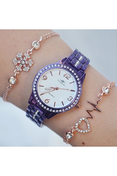 Goldpower Mor Metal Kordon Kadın Saat Kombini 9769