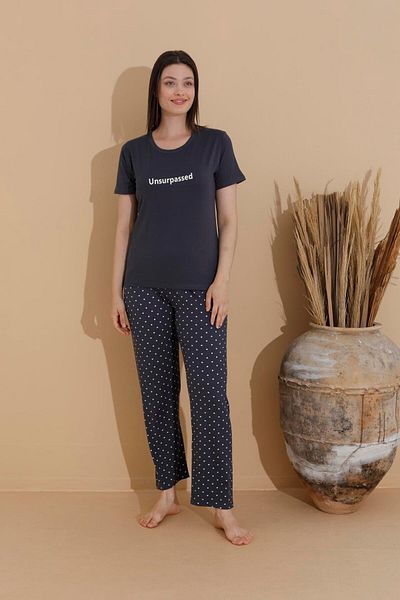 Pemilo Set pijama semi-lungă pentru femei NEGRU