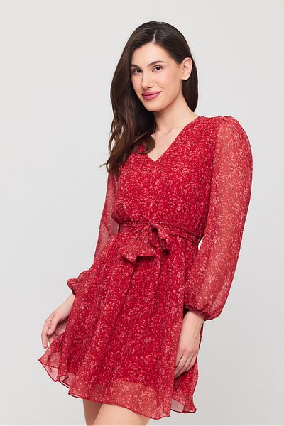 Ceylen Crispy Floral Patterned Chiffon Lined Dress