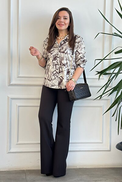 Yağmur Butik Παντελόνι από ύφασμα με ισπανική μέση γραμμή και ζώνη