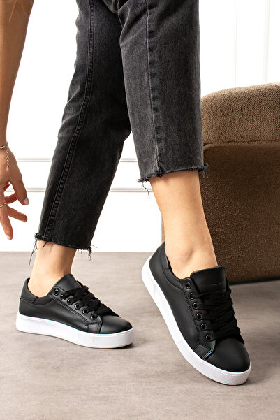 BOUIS Жіночі чорно-білі шнуровані повсякденні зручні кросівки з м'якою підошв...