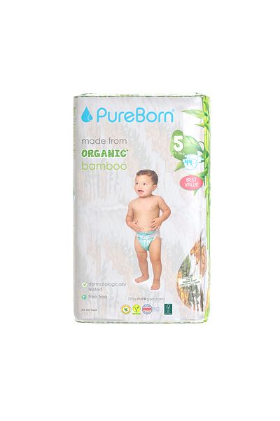 PUREBORN Organic Diapers Size 5 For 11-18 Kg Value Pack 44pcs with Pineapple Print