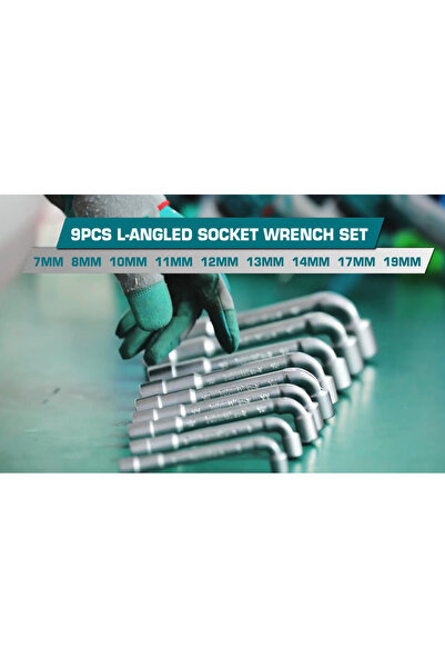 TOTAL 9PCS L-Angled Socket Wrench Set – Chrome Vanadium Steel, Industrial-Grade Tools  7mm To 19mm