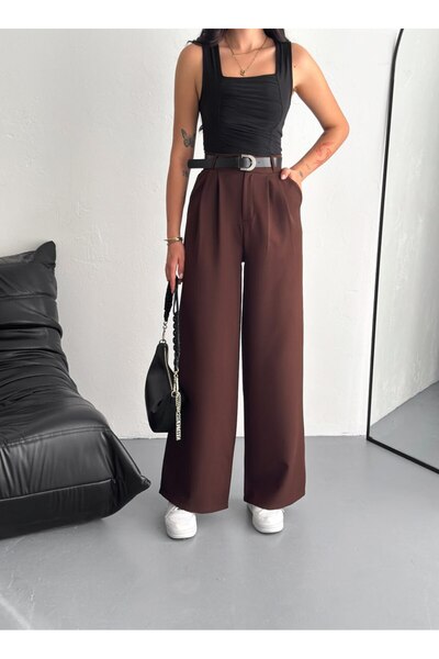 Zula Moda Kadın Kemerli Pensli Pantolon