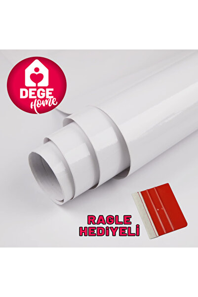 DEGE HOME Parlak Beyaz Lake Yapışkanlı Folyo, 50 cmx10 metre Mobilya, Masa, D...