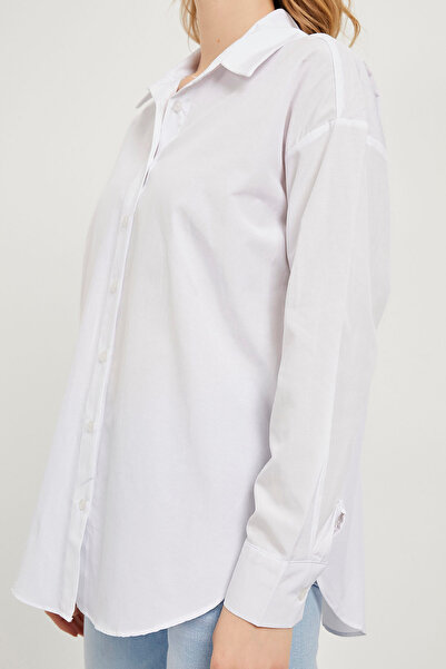 Arma Life Women's Long Sleeve Loose Basic Summer White Shirt