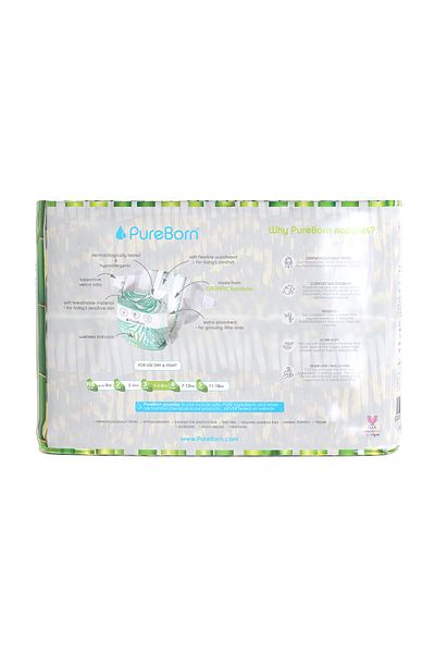 PUREBORN Organic Diapers Size 3 For 5.5-8 Kg Master Pack 112pcs with Leopard Print