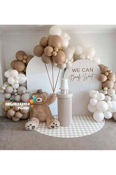Organizasyon Pazarı Set of 60 Hazelnut-Sea Sand-White Balloon Chains