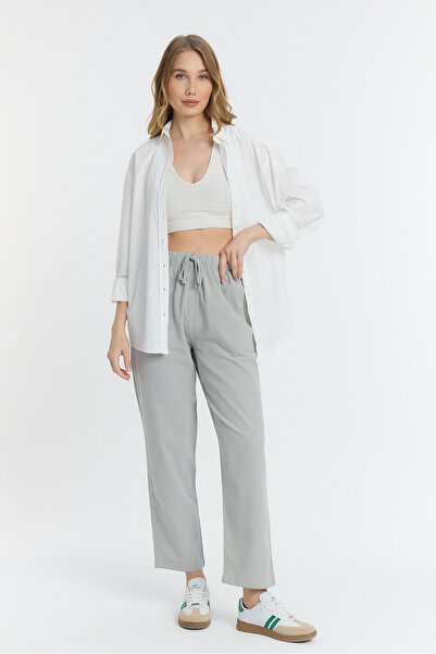 MAXIMILLIAN Ženske Lan letnje širok kroj kroj pantalone SIVE