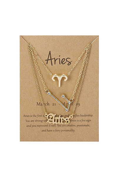 Choice برج الحمل-مجموعة من 3 قطع ذهبية من 12 قلادة من علامة الأبراج للنساء، س...