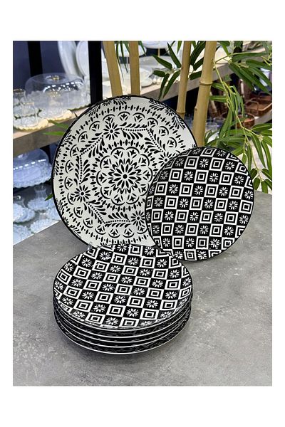 ACAR Tiffany Ethnic Black Vintage Detailed 7 Piece Cake Set