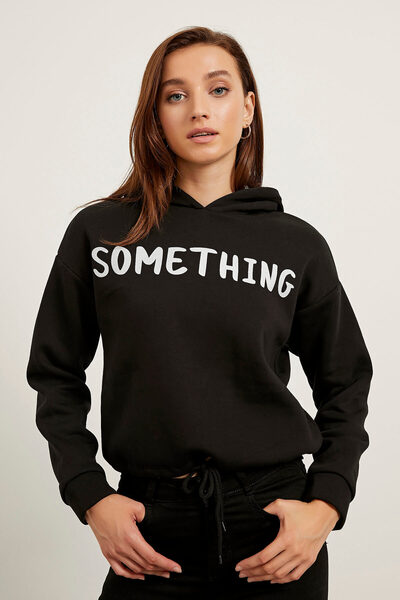 Arma Life Hanorac negru cu glugă cu imprimeu pentru femei