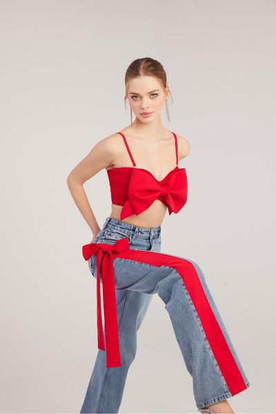 HOLLY LOLLY Detailní široké džíny s vysokým pasem modré