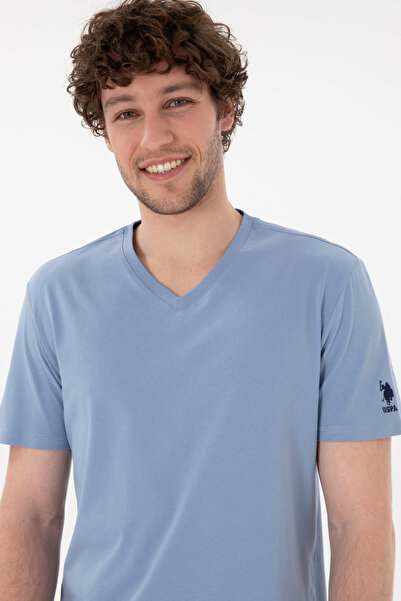 U.S. Polo Assn. Erkek Regular Fit V Yaka Mavi Basic Tişört 50305858-VR036