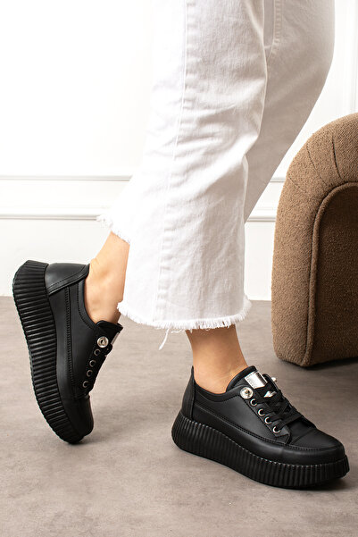 BOUIS Women's Black Rubber Laced Casual Comfortable Sole Comfortable Soft Walking Daily Sneaker Sports Shoes