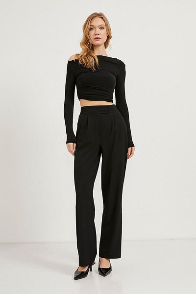 Arma Life Women's Black Elastic Waist Velcro Closure Palazzo Trousers