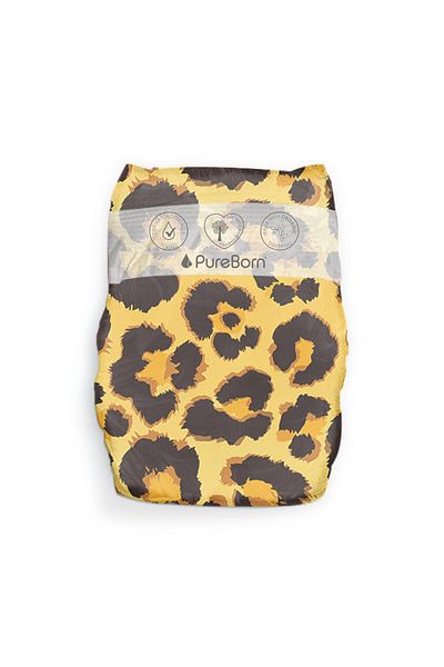 PUREBORN Organic Diapers Size 1 For Upto 5Kg Value Pack 68pcs with Leopard Print