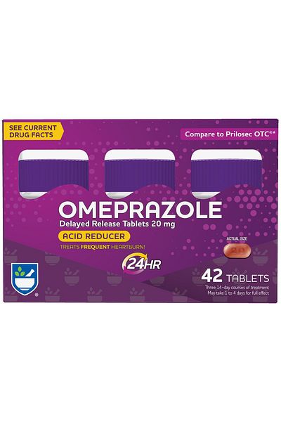 Rite Aid Omeprazole 20 mg Delayed Release Tablets, 3 Bottles (42 Count), Heartburn Relief