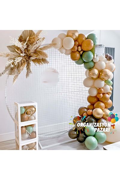 Organizasyon Pazarı Set of 60 Retro White-Winter Green Balloon Chains - Chrome Gold, Chocolate, Coffee, Caramel