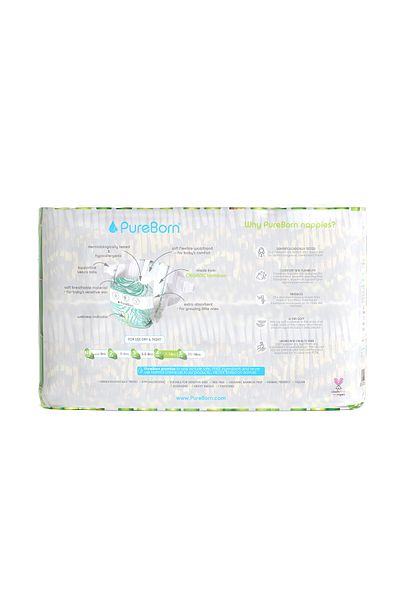 PUREBORN Organic Diapers Size 4 For 7-12 Kg Master Pack 96pcs with Leopard Print