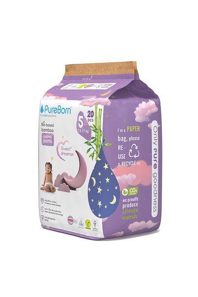PUREBORN Baby Night Payjama Pants Size 5 For 12-17 Kg Single Pack 20pcs with Stars Print