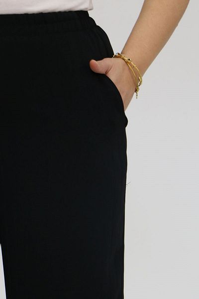 Eslina 49033 Large Size Striped Crepe Trousers with Elastic Waist - Black