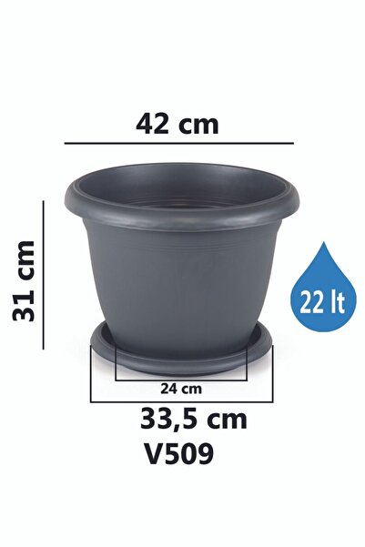KıtayGroup Villa Saksı 22 Litre Antrasit Renk
